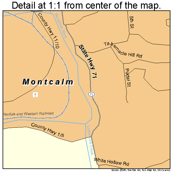 Montcalm, West Virginia road map detail