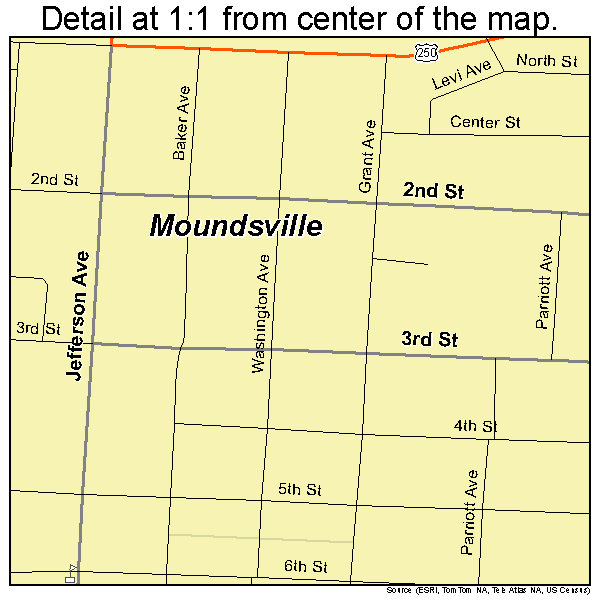 Moundsville, West Virginia road map detail