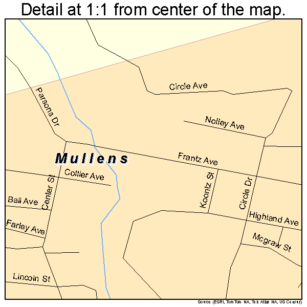 Mullens, West Virginia road map detail