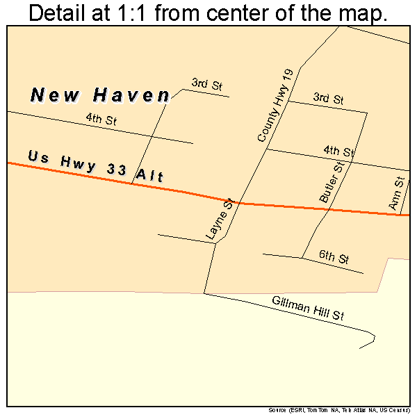 New Haven, West Virginia road map detail