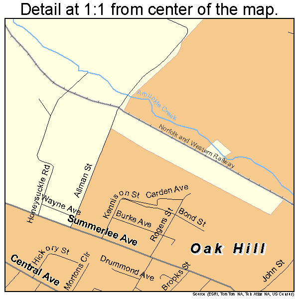 Oak Hill, West Virginia road map detail