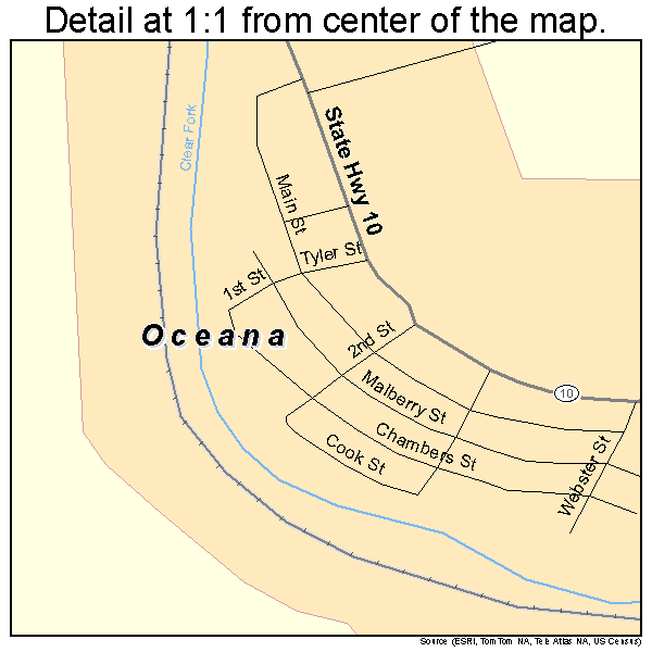 Oceana, West Virginia road map detail