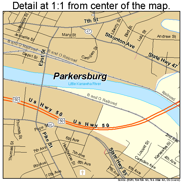 Parkersburg, West Virginia road map detail