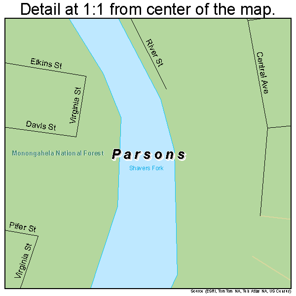 Parsons, West Virginia road map detail