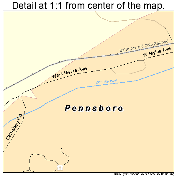 Pennsboro, West Virginia road map detail