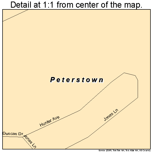 Peterstown, West Virginia road map detail