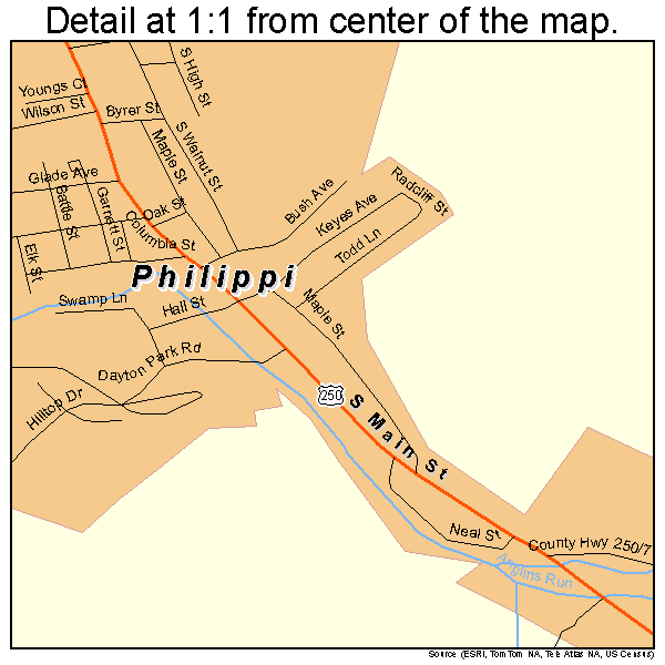 Philippi, West Virginia road map detail