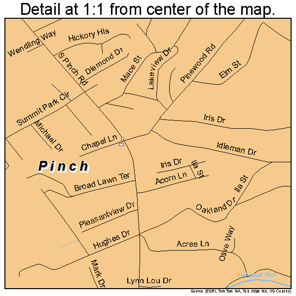 Pinch, West Virginia road map detail