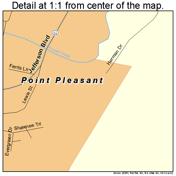 Point Pleasant, West Virginia road map detail