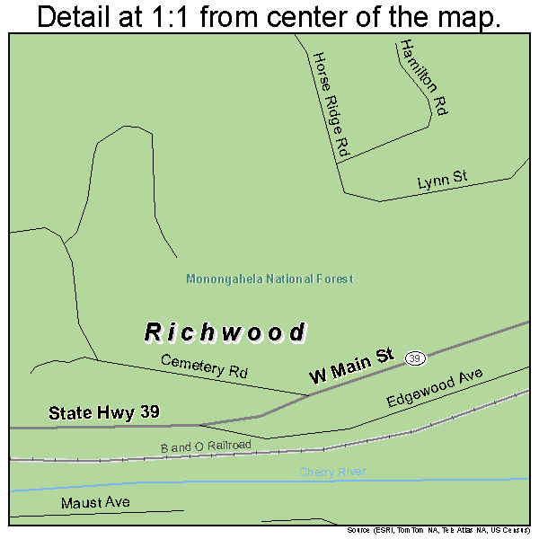 Richwood, West Virginia road map detail