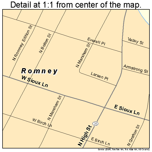Romney, West Virginia road map detail