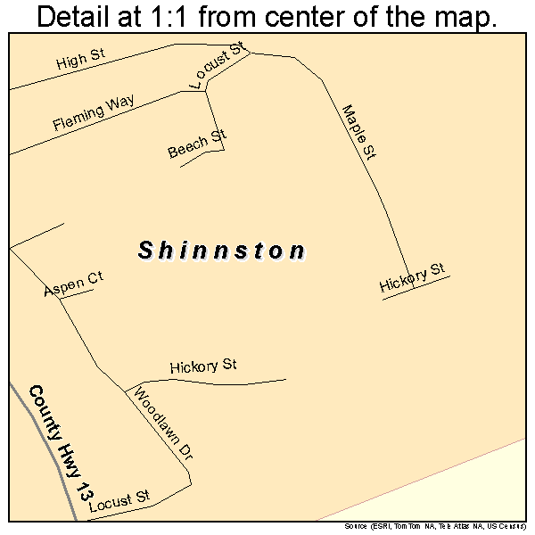Shinnston, West Virginia road map detail