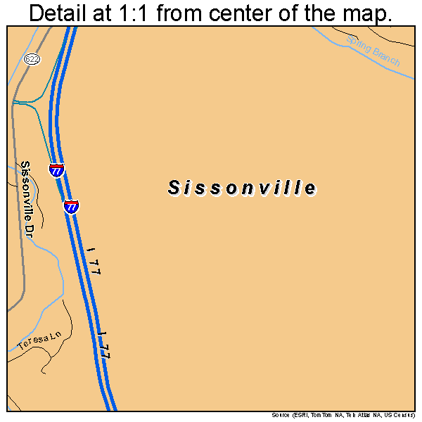 Sissonville, West Virginia road map detail