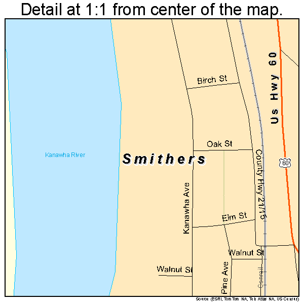 Smithers, West Virginia road map detail