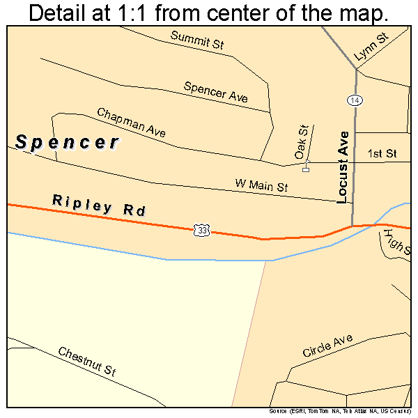 Spencer, West Virginia road map detail