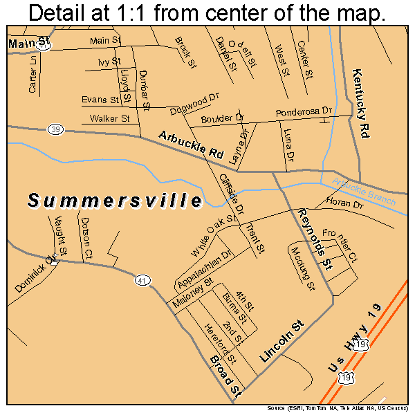 Summersville, West Virginia road map detail