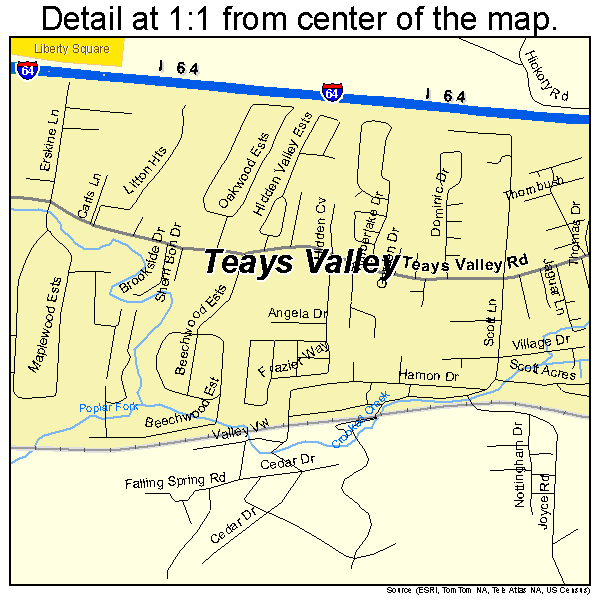 Teays Valley, West Virginia road map detail