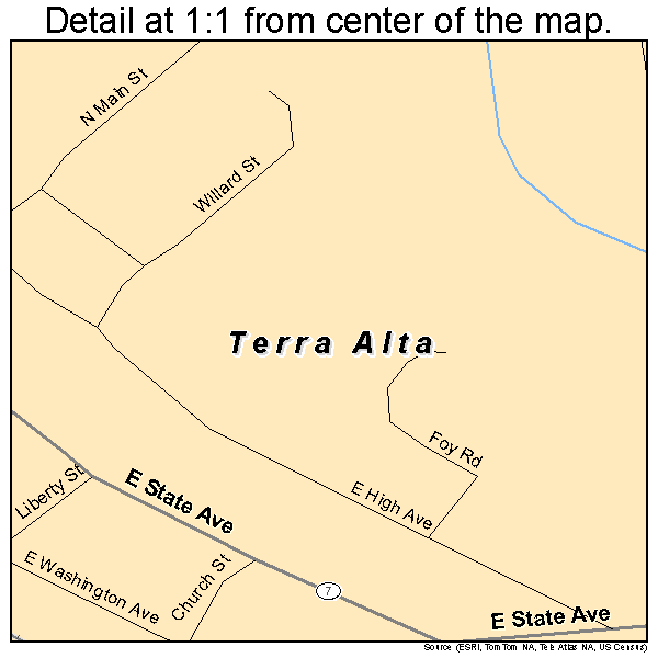 Terra Alta, West Virginia road map detail