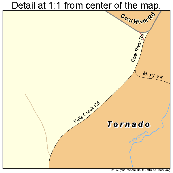 Tornado, West Virginia road map detail