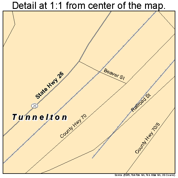 Tunnelton, West Virginia road map detail