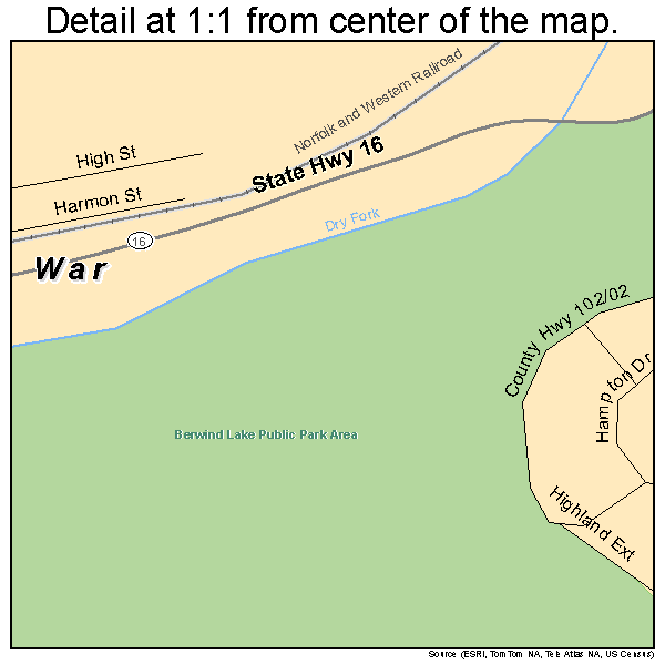 War, West Virginia road map detail