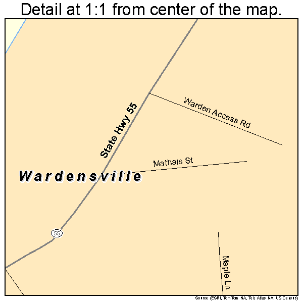 Wardensville, West Virginia road map detail