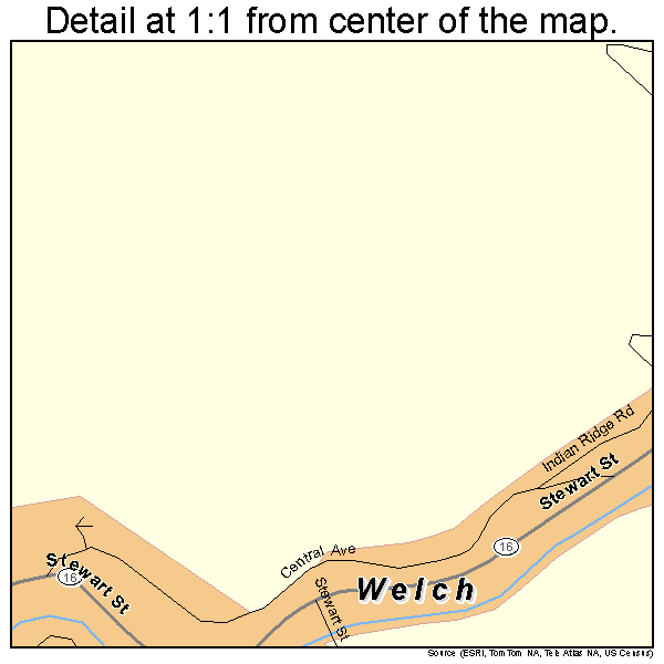 Welch, West Virginia road map detail