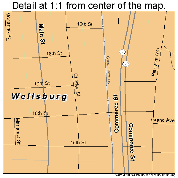 Wellsburg, West Virginia road map detail