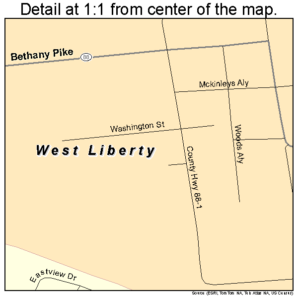 West Liberty, West Virginia road map detail