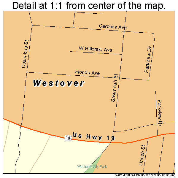 Westover, West Virginia road map detail
