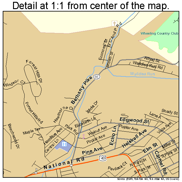 Wheeling, West Virginia road map detail