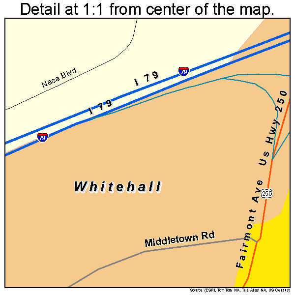 Whitehall, West Virginia road map detail