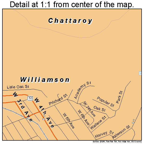 Williamson, West Virginia road map detail