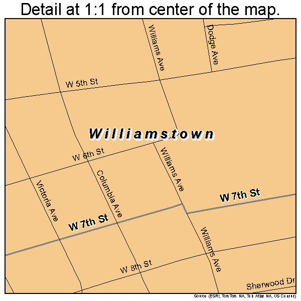 Williamstown, West Virginia road map detail