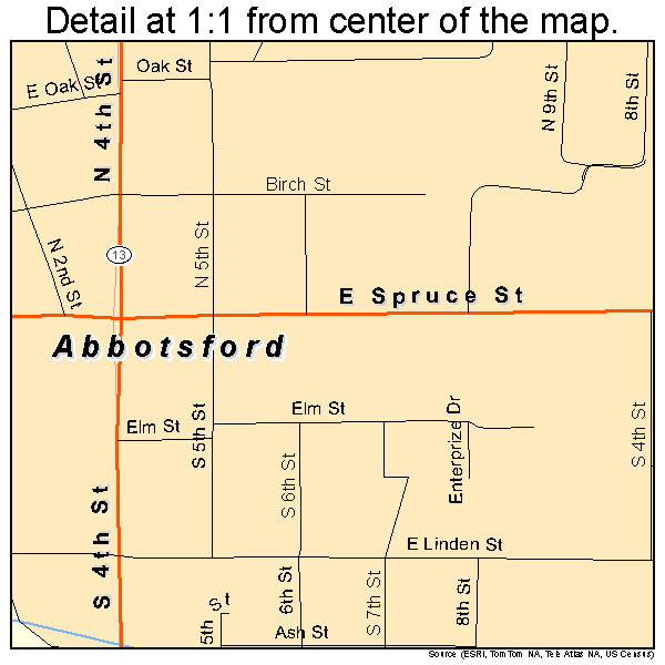 Abbotsford, Wisconsin road map detail