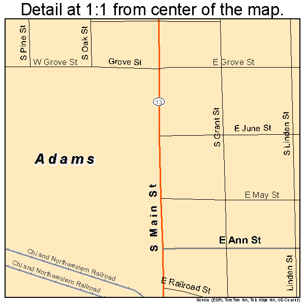 Adams, Wisconsin road map detail