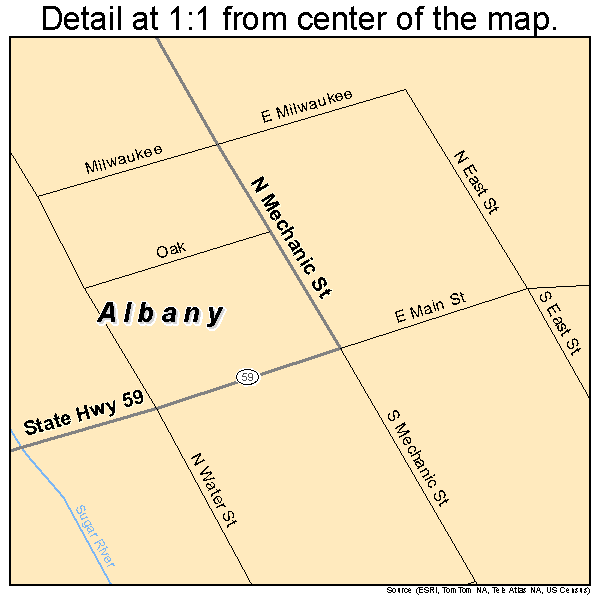 Albany, Wisconsin road map detail