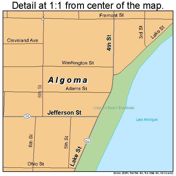 Algoma, Wisconsin road map detail