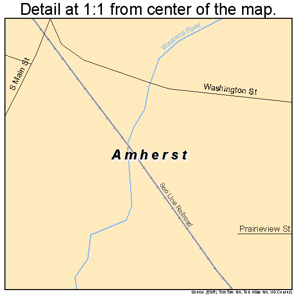 Amherst, Wisconsin road map detail