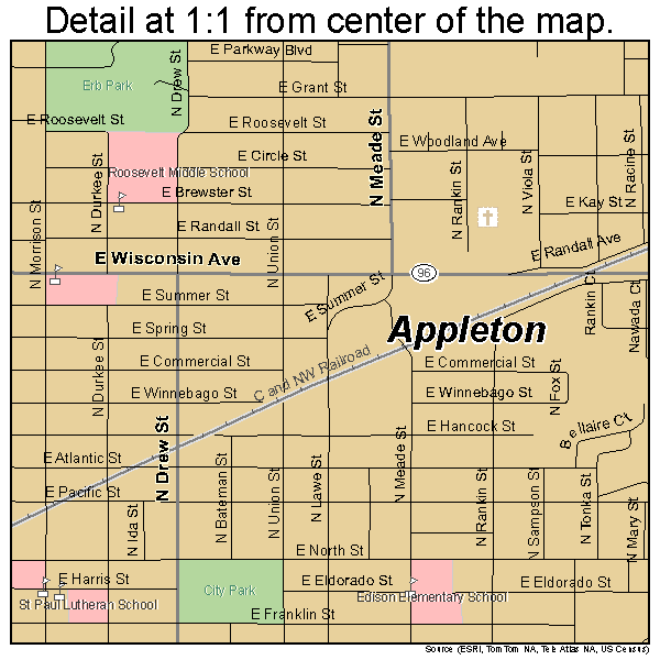 Appleton, Wisconsin road map detail
