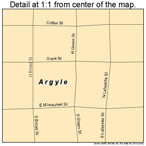 Argyle, Wisconsin road map detail