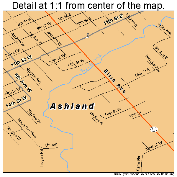 Ashland, Wisconsin road map detail