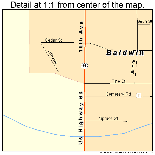 Baldwin, Wisconsin road map detail