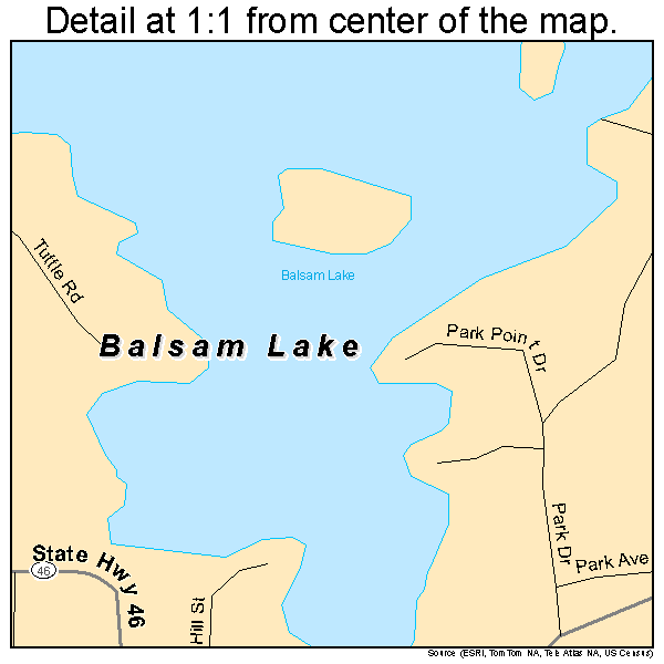 Balsam Lake, Wisconsin road map detail