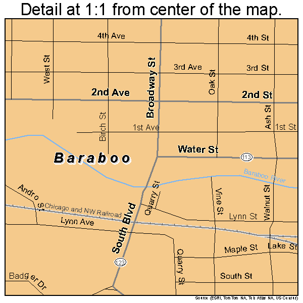 Baraboo, Wisconsin road map detail