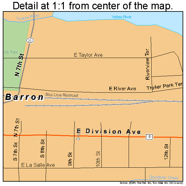 Barron, Wisconsin road map detail
