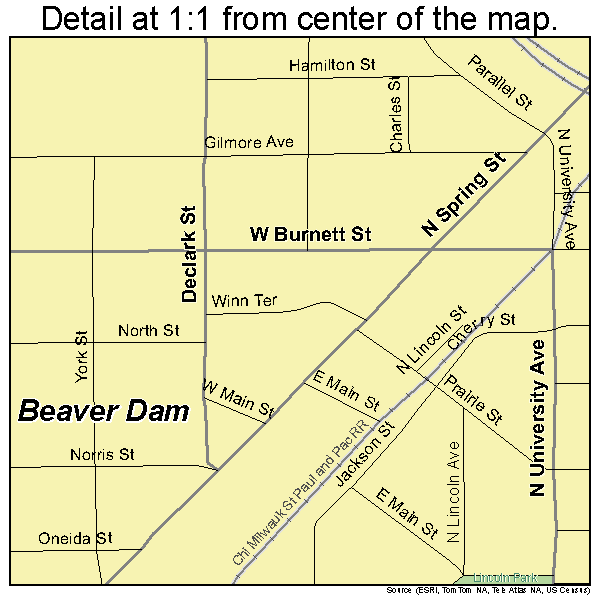 Beaver Dam, Wisconsin road map detail
