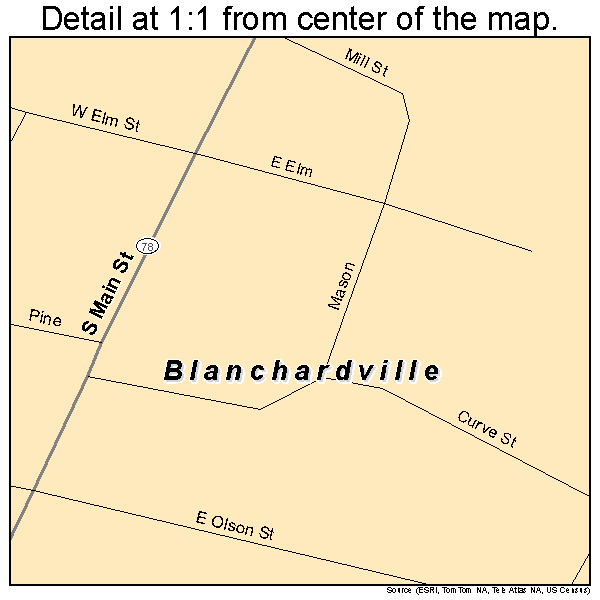 Blanchardville, Wisconsin road map detail