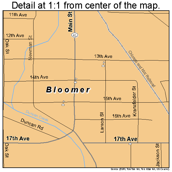 Bloomer, Wisconsin road map detail