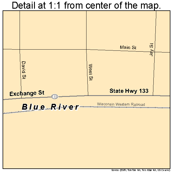 Blue River, Wisconsin road map detail